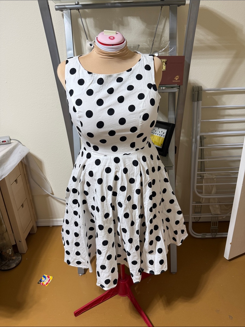 Grace Karin White Polka Dot Midi Dress with Black Spots